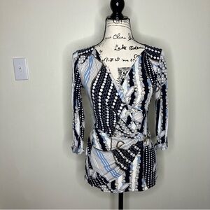 Cache Vintage Y2K chain print equestrian wrap style top XS
